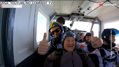 VIDEO | O bunică de 103 ani din Suedia a stabilit un nou record mondial după ce a sărit cu parașuta din avion