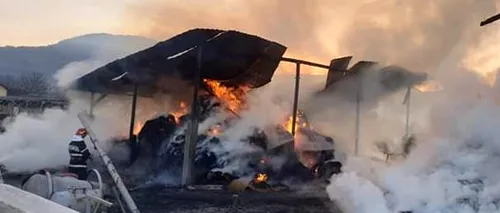 Mii de baloți de paie distruși de un incendiu izbucnit în două hale dintr-o localitate hunedoreană