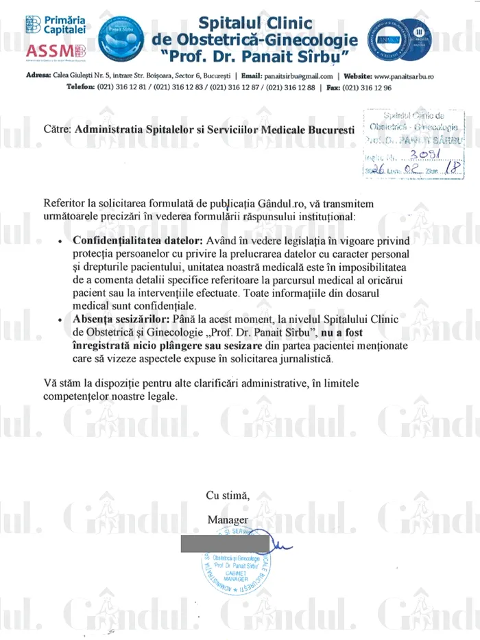 Reacția Spitalului 