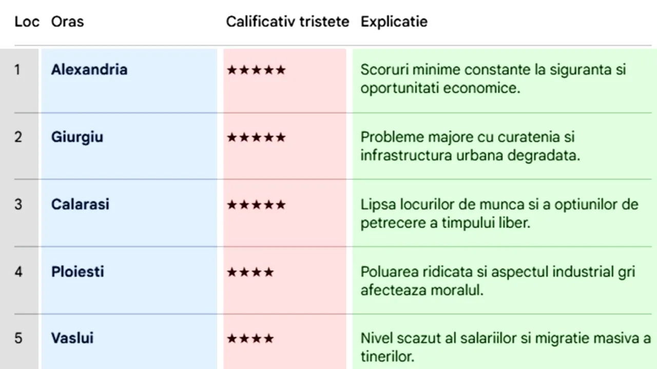 TOP 20 | Orașele din România cu cei mai triști locuitori. Pe ce loc este București
