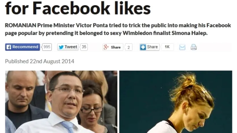 Ponta a ajuns în presa britanică: „Premierul României s-a dat drept Simona Halep ca să strângă Like-uri pe Facebook