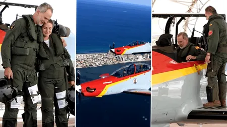 Felipe al VI-lea și prințesa moștenitoare a Spaniei, zbor de instruire la Murcia. Primul zbor tată-fiică în antrenamentul militar