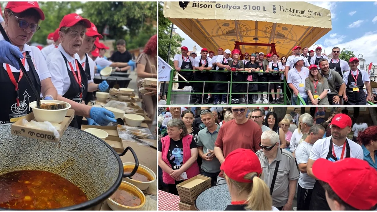 Record mondial la Salonta. Aproximativ 10.000 de porții de gulaș, date în două ore. Ce vedetă s-a numărat printre participanți