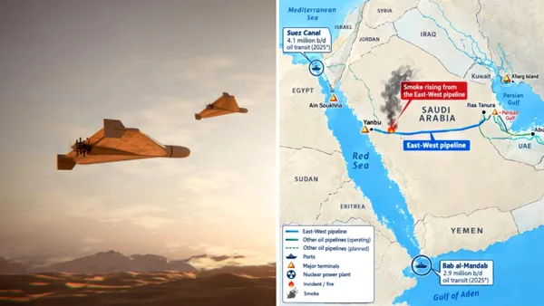 Arabia Saudită închide conducta Est-Vest după un atac cu drone lansate din Irak. Ruta transporta 5 milioane de barili pe zi și ocolea Ormuzul