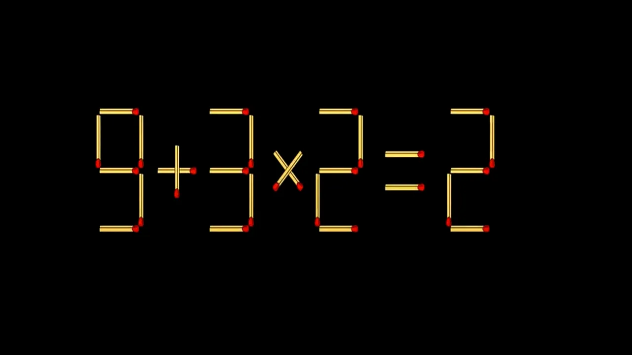 Test IQ exclusiv pentru genii | Mutați 1 singur chibrit pentru a corecta egalitatea: 9+3x2=2