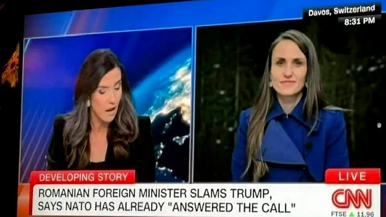 Ce rămâne după participarea României la Davos? Prezența Oanei Țoiu la CNN, cel mai mare dușman mediatic al președintelui Trump. Burtiera din timpul emisiei pare să înfigă și ultimul cui în coșciugul relației România-SUA