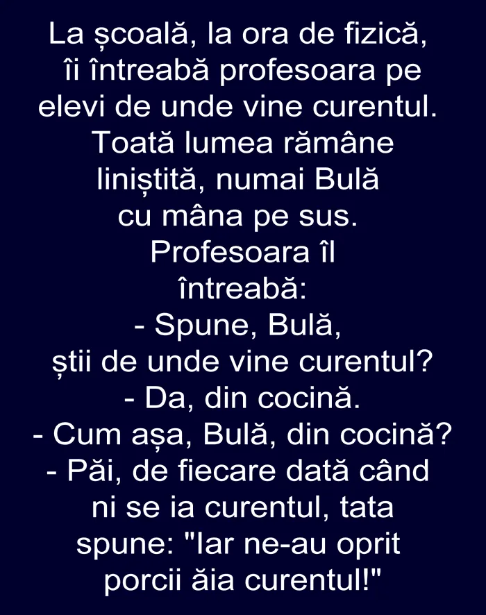 Bancul de luni | „Bulă, de unde vine curentul?”