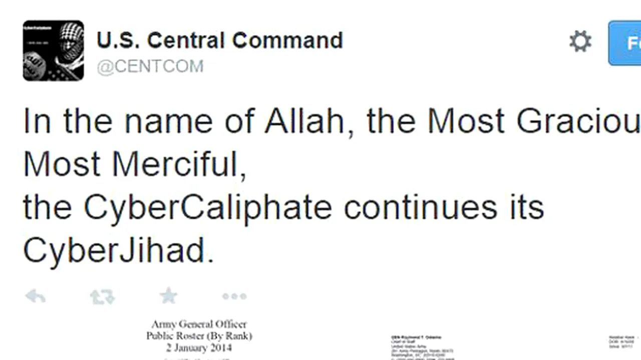 Contul Twitter al Comandamentului central al SUA, atacat de hackeri ai grupului terorist Stat Islamic. Reacția Pentagonului