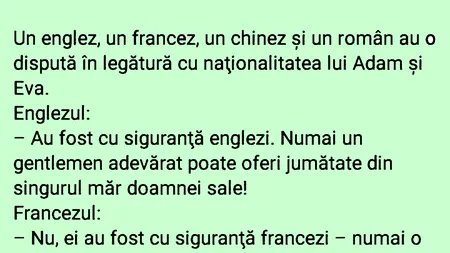 BANCUL ZILEI | Ce erau Adam și Eva, de fapt: englezi, francezi, chinezi sau români?