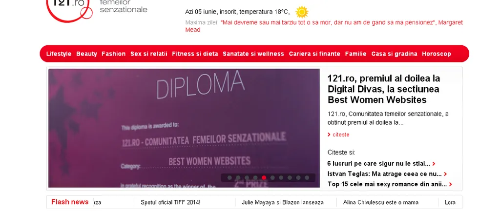 121.ro a obținut premiul al doilea la Digital Divas, la secțiunea Best Women Websites