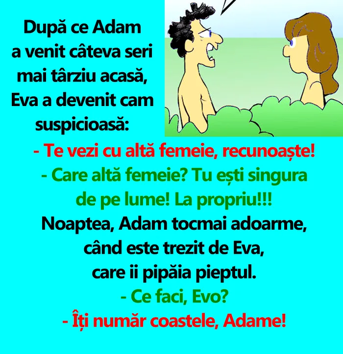 Bancul de vineri | Eva îl bănuiește pe Adam că o înșală: 