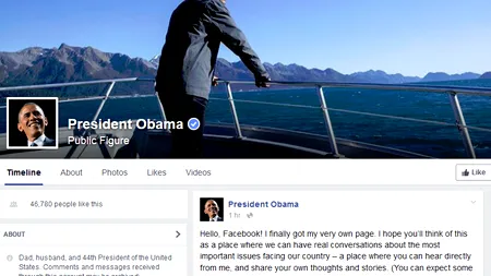 Barack Obama are, în sfârșit, propria pagină pe Facebook