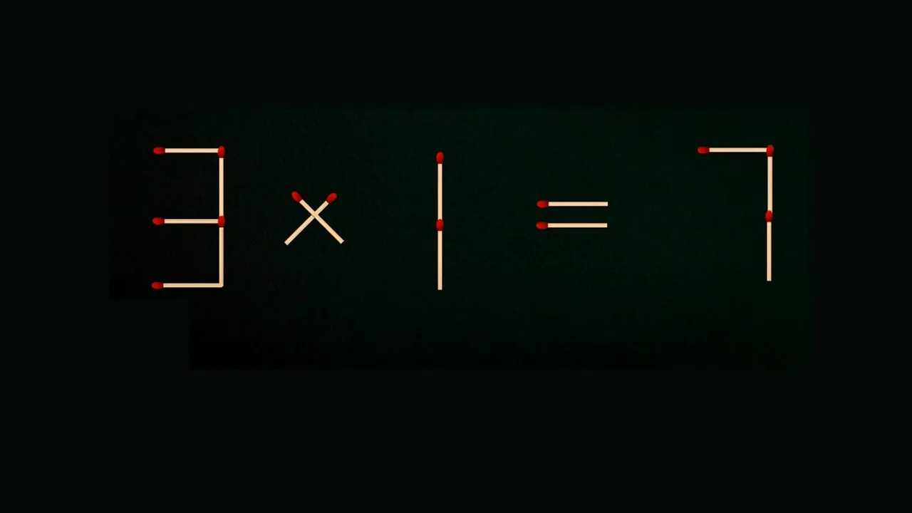 Test de logică | Mutați 2 chibrituri pentru a transforma 3 x 1 = 7 într-o egalitate corectă!