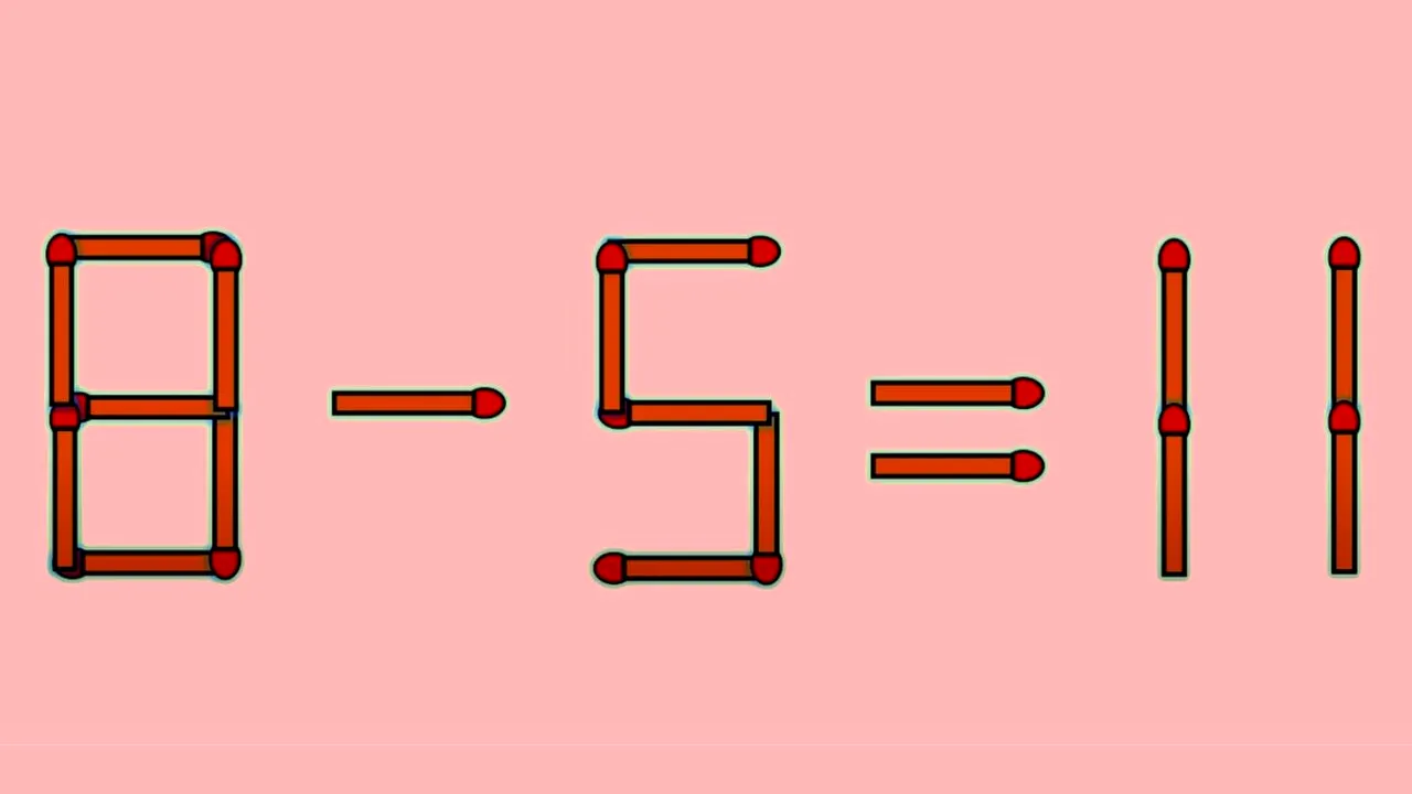 TEST de inteligență | Mutați un singur băț de chibrit, pentru a corecta 8 - 5 = 11
