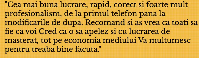 Captură a secțiunii de testimoniale a unuia dintre site-urile care oferă lucrări de licență și disertație la comandă