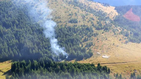 INCENDIU de proporții în Parcul Național Buila Vânturarița. Pompierii se luptă de două zile cu flăcările / Un elicopter Black Hawk a fost mobilizat