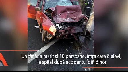 ACCIDENT în Bihor cu un MICROBUZ de elevi. Un tânăr de 18 ani a murit, și alte 10 persoane au ajuns la spital
