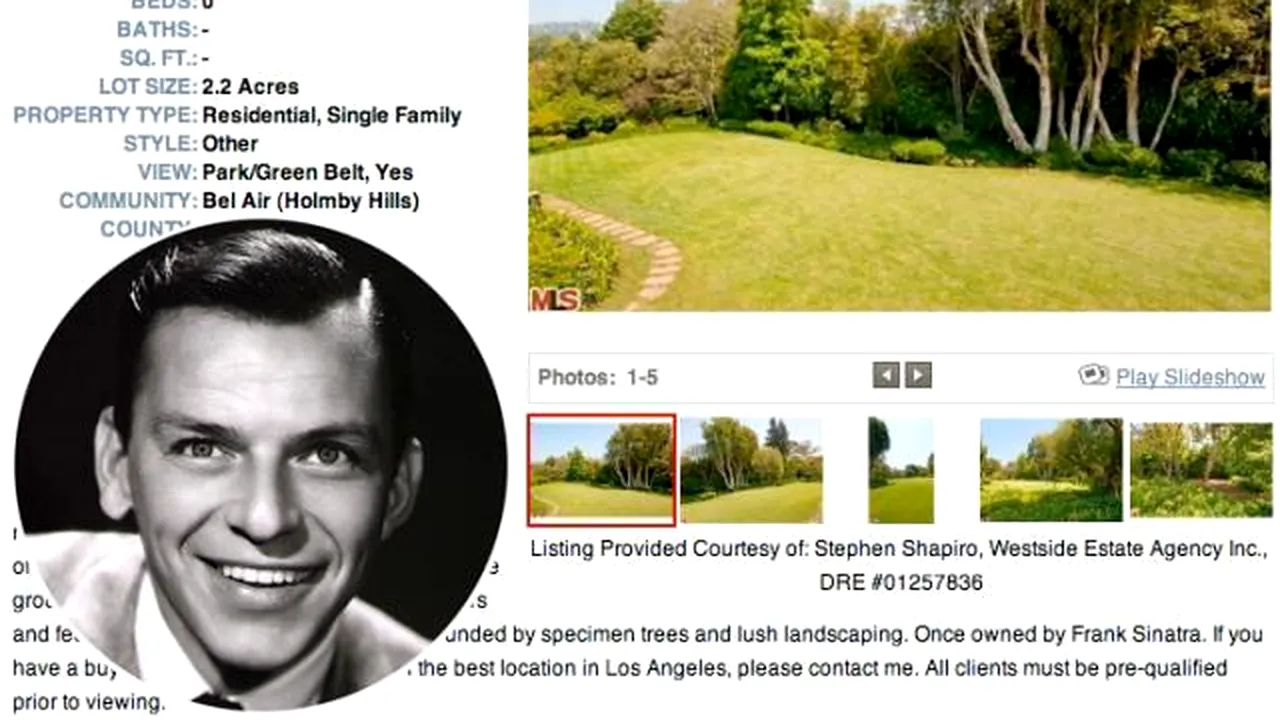 Vila din Los Angeles în care a locuit Frank Sinatra, scoasă la vânzare pentru 20 de milioane de dolari