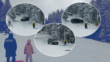 Un turist a intrat cu maşina pe o pârtie din Parâng. Bolidul a alunecat la vale, printre copiii care se dădeau cu sania
