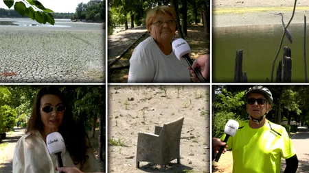 Lacul Herăstrău, secat și plin de gunoaie și de mlaștină. În zona centrală nu e picior de muncitor. Trecătorii sunt furioși: „L-au lăsat așa în plină vară” / Cum se apără constructorul”