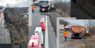 FOTO-VIDEO | CNAIR: Au început lucrările pentru stabilizarea porţiunii din DN 1 unde a avut loc o alunecare de teren
