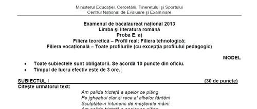 BACALAUREAT 2013. Subiecte la română proba scrisă propuse pentru BAC 2013 