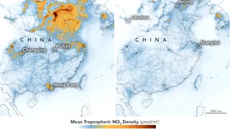 Gradul de poluare din China s-a redus datorită coronavirusului. Imaginile neașteptate publicate de NASA