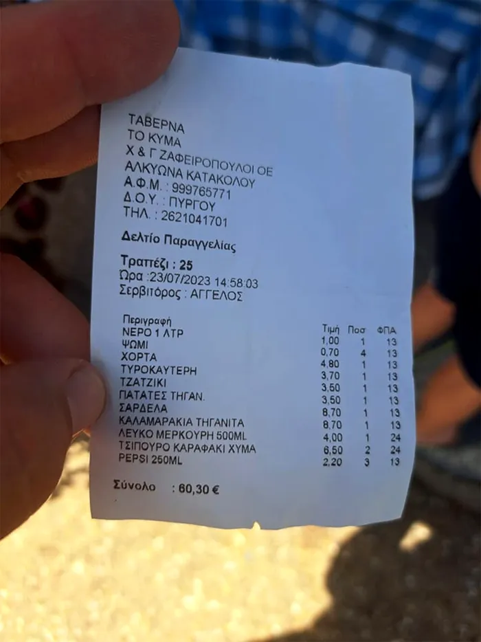 Câți bani au plătit doi români, după ce au băut și mâncat „la greu”, într-o tavernă din Grecia. La final, au fotografiat nota de plată