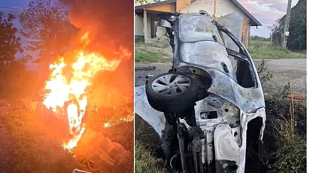 Tragedie în Suceava. Două persoane au murit carbonizate după ce mașina în care se aflau a lovit un cap de pod și a luat foc