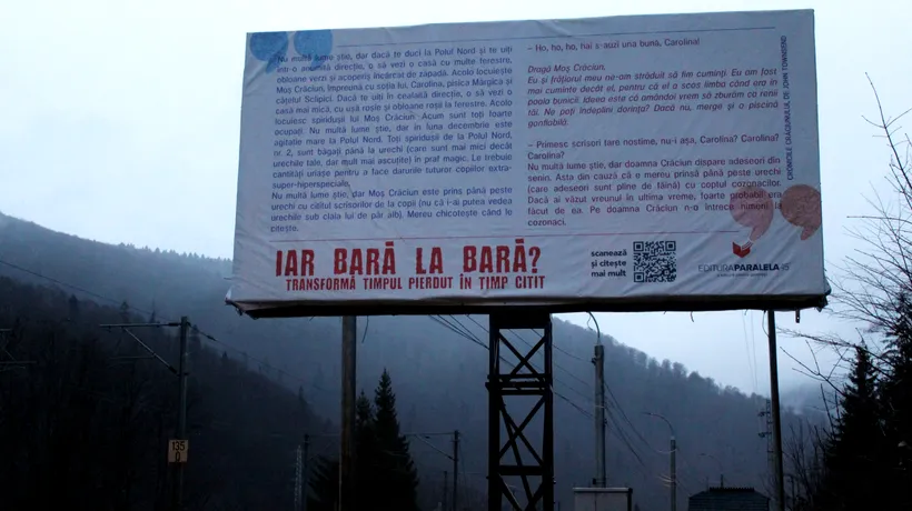 Campanie de promovare a cititului, pe DN 1. Pe Valea Prahovei au apărut panouri publicitare cu pagini din cărți, care pot fi scanate cu telefonul mobil