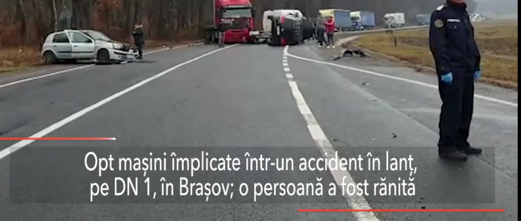 Accident în lanț la Brașov. Opt mașini implicate, o persoană rănită