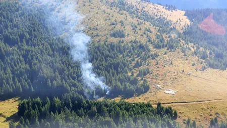 INCENDIU de proporții în Parcul Național Buila Vânturarița. Pompierii se luptă de două zile cu flăcările / Un elicopter Black Hawk a fost mobilizat