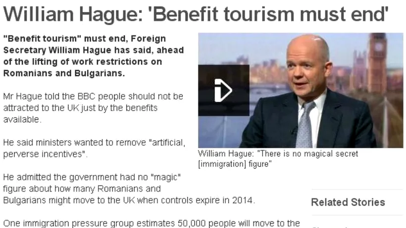 Ministrul de externe britanic: Turismul pentru ajutoare sociale trebuie să înceteze în M.Britanie