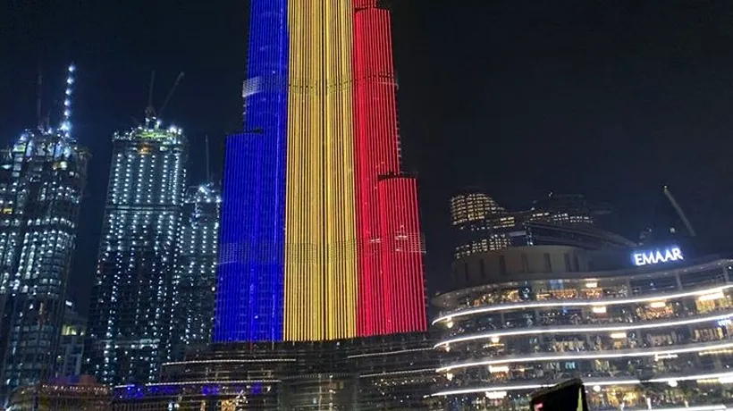 Burj al-Khalifa, cea mai înaltă clădire din lume, în lumini tricolore, de Ziua Națională a României - FOTO / VIDEO